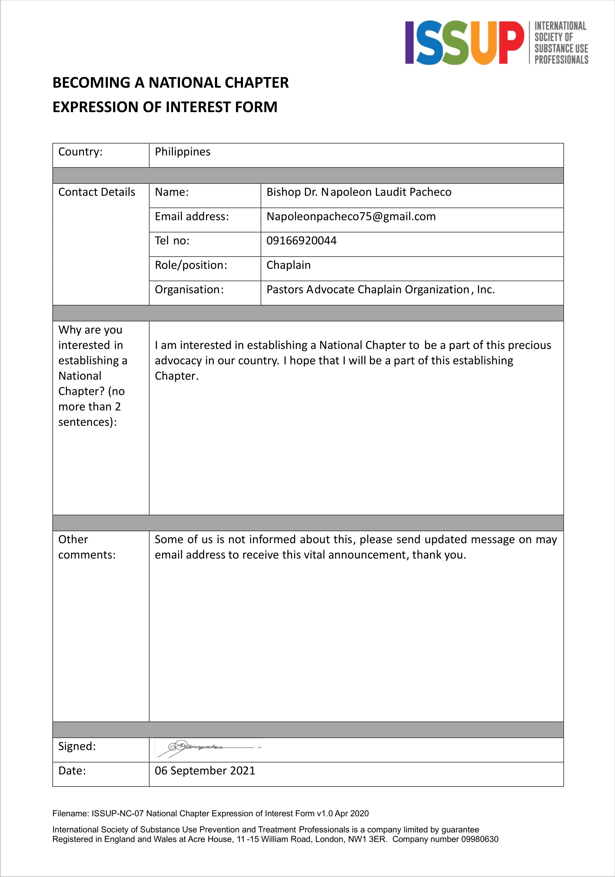 BECOMING A NATIONAL CHAPTER EXPRESSION OF INTEREST FORM