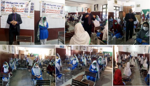 Sessione di prevenzione dell'uso di droghe tra gli studenti del programma Taj Pura della Government Girls High School, Lahore organizzata da ISSUP Pakistan e Pak Youth Council Lahore in collaborazione con Youth Forum Pakistan e Anti-Narcotics Force Punjab-