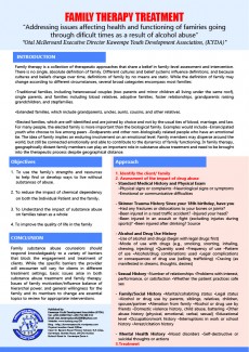 Family therapy is that treatment that is aimed at addressing specific issues affecting health and functioning. This is always very helpful to the families going through a very difficult period just like the families KYDA Rehabilitation Centre is working with, which are alcoholic families.  KYDA Organization social workers and counselors always do the activity since they have got experience in child protection and alcohol harm, behavioral problems and domestic violence in line with substance use.